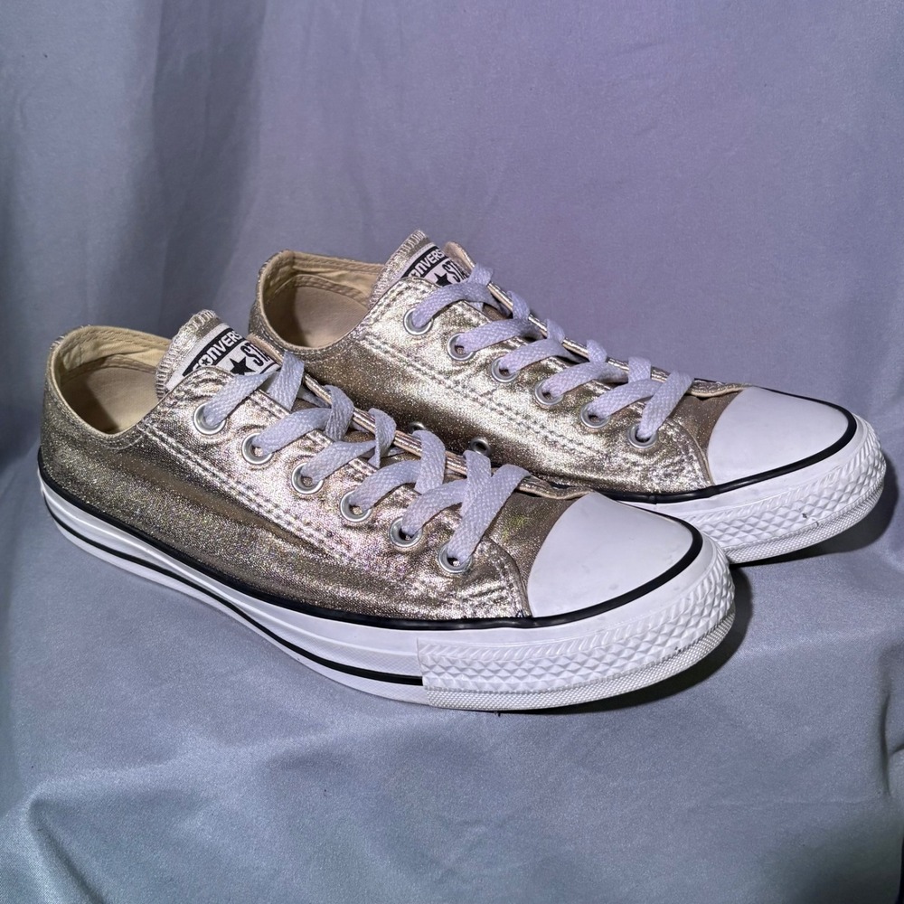 Converse All‎ Star Metallic Gold Low Top Sneakers Women 7 Men 5 Sparkle